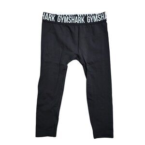 Gymshark Women's Medium Leggings Black Compression Logo Grip Hem 3/4 Length